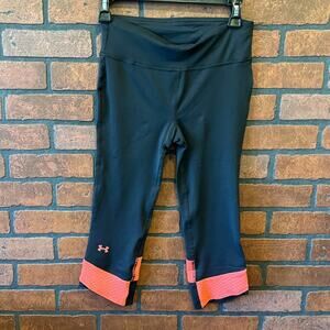 Under Armour HeatGear Capri Leggings - Women's Small Black & Bright Coral NWT